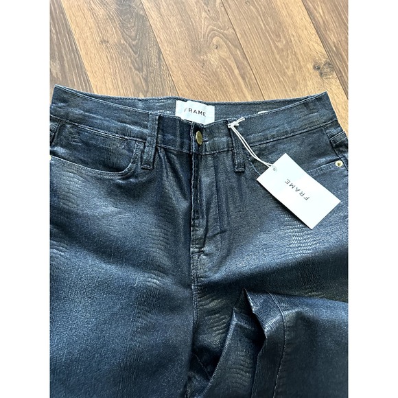 FRAME Le High Straight Lizard Coated Jeans Indigo Lizard - Picture 3 of 8